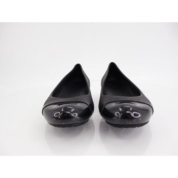 CROCS Women's Cap Toe Ballet Flats Size 7 Black Rubber Slip On Rubber Light Shoe - Picture 3 of 10